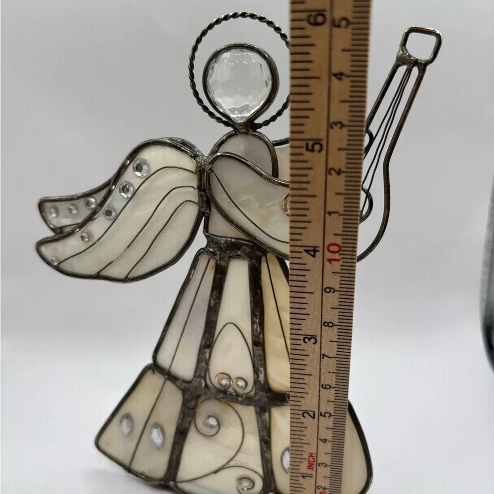 Capiz Shell Silver Tone Metal Angel Tea Light Candle Holder
